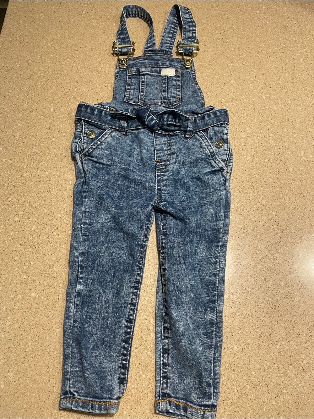 7 For All Mankind Kids Light Blue Acid-Wash Denim Overalls